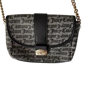 Juicy Couture Shoulder Bag Womens Black Monogram Chain Strap Purse Handbag Logo